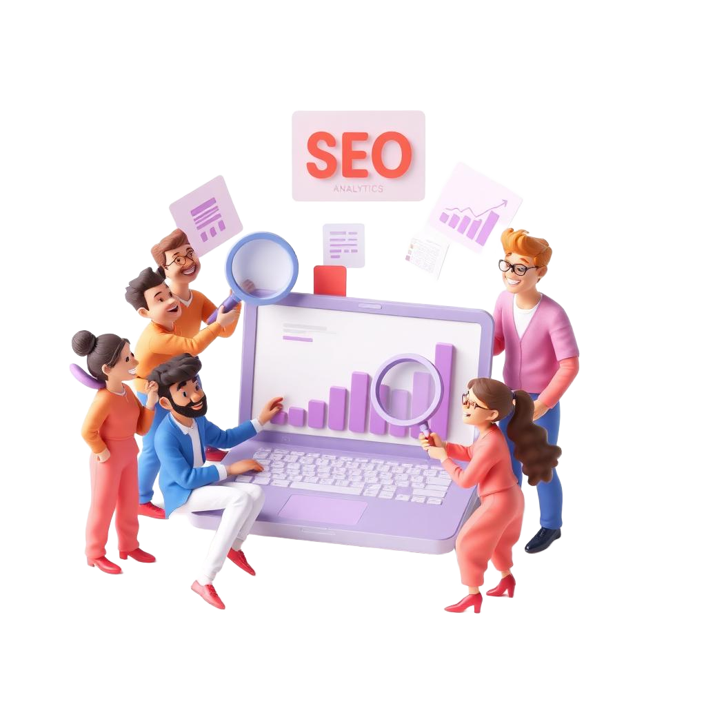 Team of strategists reviewing SEO analytics together